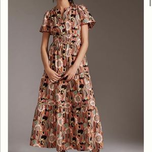 Anthropologie Vibrant Floral Maxi Dress - Pink and Black